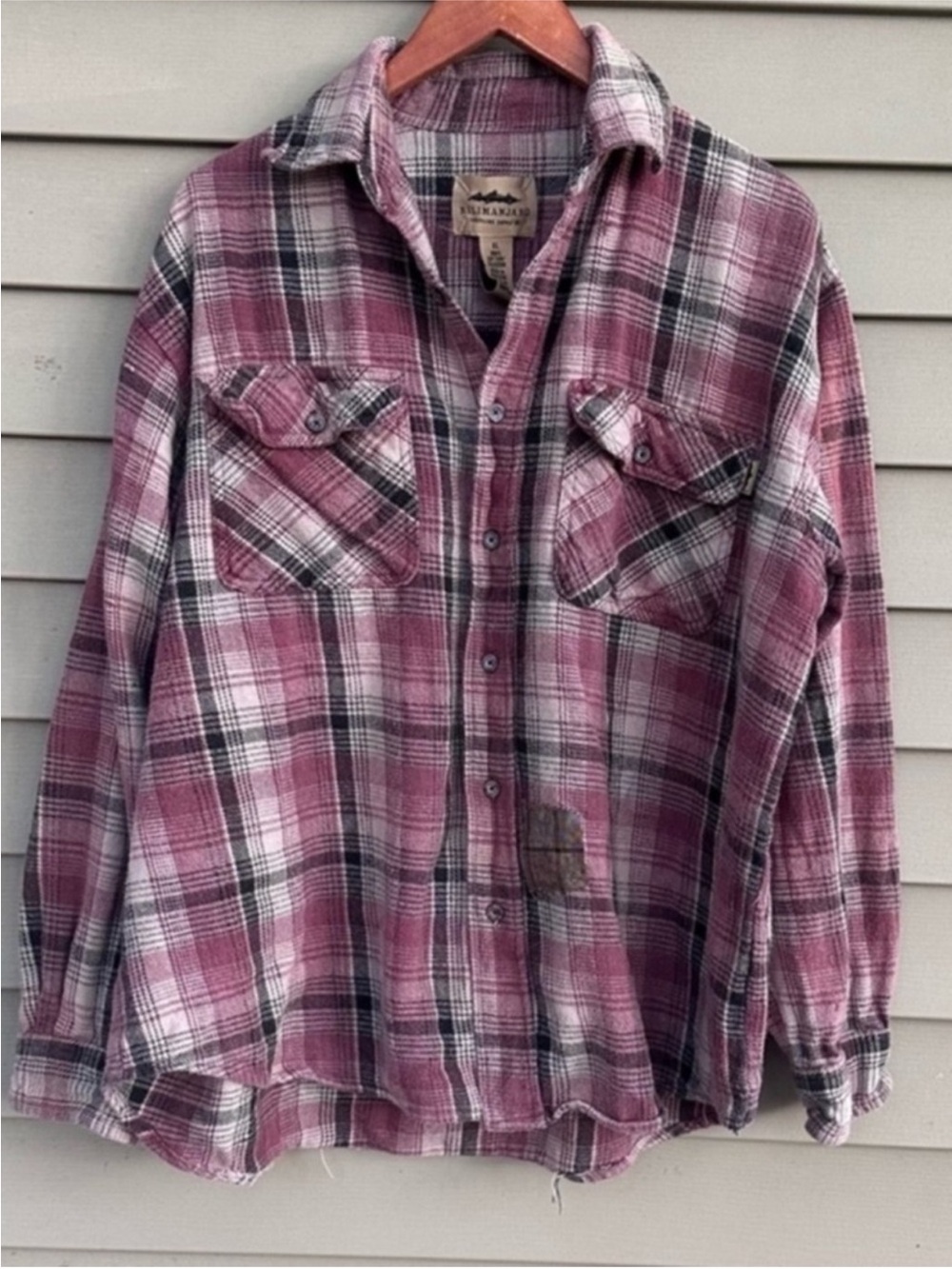 Pink Thick flannel shirt plaid patched XL men’s